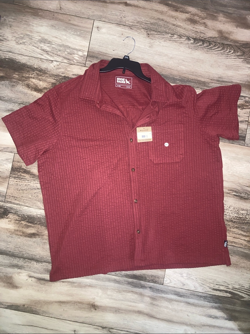 Eddie Bauer Mens Shortsleeve Buttondown Red Textured Shirt Size 2XL NWT
